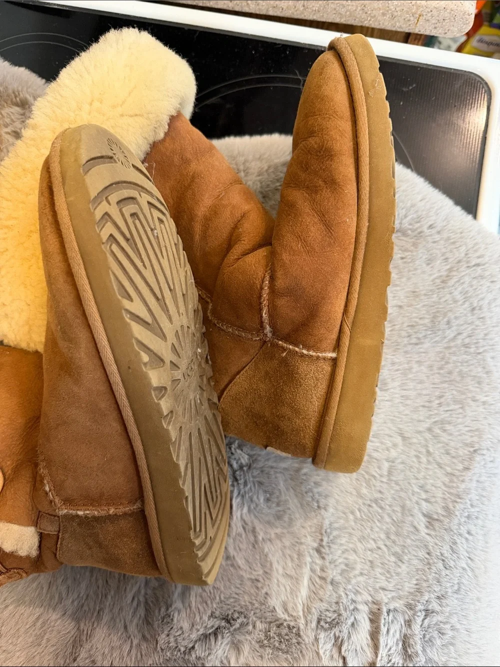 UGG Chestnut Suede Button Shearling Mid-Calf Boots
